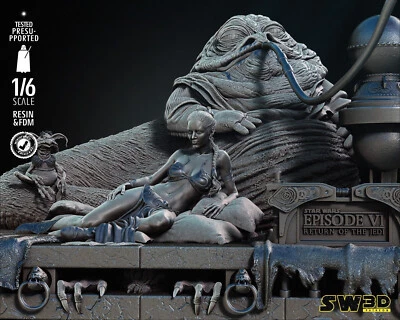 Leia and Jabba the Hutt Diorama 3D Printed Figure, Star Wars Scene, Unpainted - Image 1 of 4