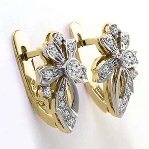 14k Yellow & White Diamond Earrings Fleur de Lis Earrings #E1566.. - Picture 1 of 5