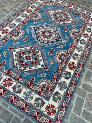 7x10 Kazak Rug - Blue Caucasian Afghan Hand knotted Natural dyes Wool Area Rug 7 - Image 1 of 4