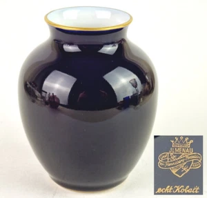 Vaso Porcellana Blu Cobalto Bordo Dorato ILMENAU Graf Von Henneberg 1960er Anni - Bild 1 von 13