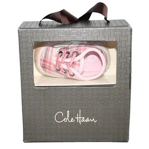 COLE HAAN Baby Girl Mini Espadrille Lace Shoe Size 1 (0-12 mos) Pink Plaid - Picture 1 of 5