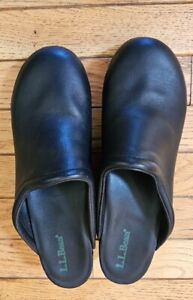 LL Bean Black Leather Clogs With Rubber Sole Womens Size 9