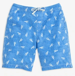 NWT JOHNNIE-O $55 BOYS CARVE HALF ELASTIC SWIM SHORTS TRUNKS IN MARLIN SZ 12 - Picture 1 of 3