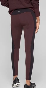 Athleta Polartec Power Stretch Peak Tight XS Burgundy Cassis/Black Fleece Lined - Picture 1 of 11