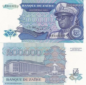 Zaire - 200000 Zaires 1992 UNC Pick 42 Lemberg-Zp - Picture 1 of 1