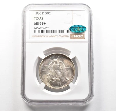 1936-D Texas Commemorative Half Dollar MS67+ NGC CAC *6273 - Image 1 of 3