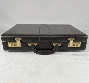 Vintage Leather Briefcase Brown Combination Lock 17.5" Portfolio Attache Case - Picture 1 of 24