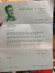 Original 1957 Country Music Legend Webb Pierce Letter - Picture 1 of 2