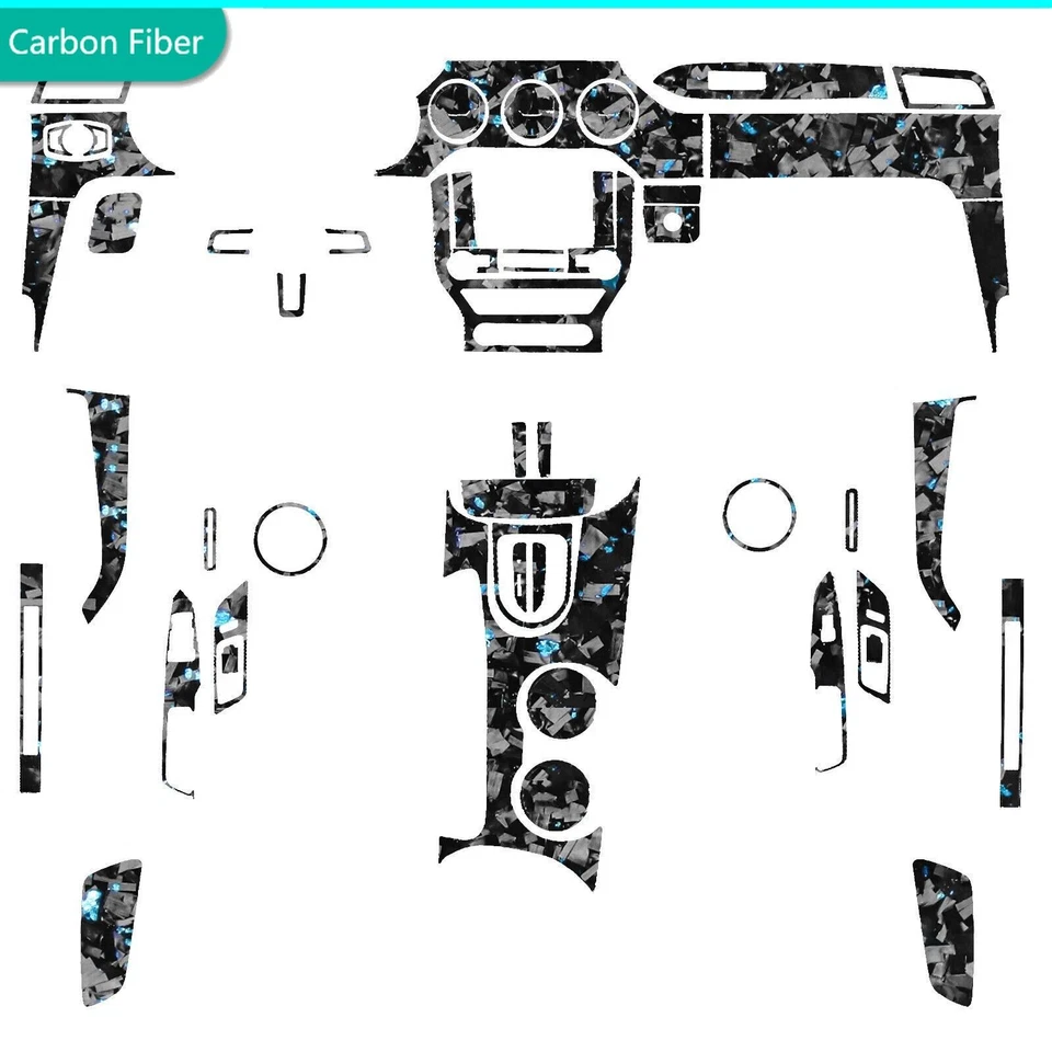 Kits completos de molduras interiores de fibra de carbono forjada azul 60 piezas para Ford Mustang GT 15-22 Foto 1 de 4