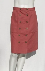 LL BEAN Women’s Signature Salmon Cotton Linen Button A Line Skirt US 2 Pockets - Picture 1 of 6