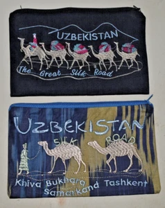 two Uzbekistan Silk Purses or Wallets, black, blue, w/ zipper, Silk Road - Picture 1 of 4