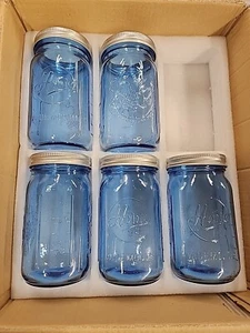 5 Pack Vintage Blue Home Mason Jars with Airtight Lids & Bands, 32Oz. Wide Mouth - Picture 1 of 7