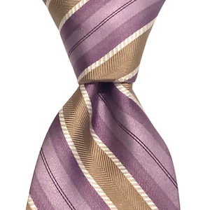 JOSEPH ABBOUD Men's 100% Silk Necktie Designer STRIPED Purple/Tan/White EUC - Picture 1 of 3