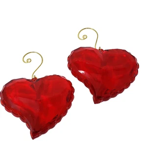 Acrylic Heart Jewel Ornaments Red Valentines Day 3" Set Of 2 - Picture 1 of 9