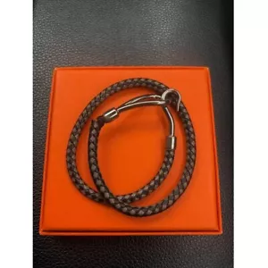 HERMES Jumbo Choker Bracelet Double Row Leather Braid Multicolor Women Unbox - Picture 1 of 6