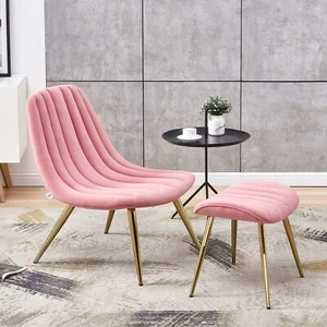 Bellamosa Modern Velvet Accent Chair Luxury Ottoman Stool Armchair Lounge Chair - Picture 1 of 29