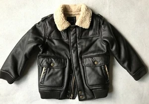 GAP babyGap NWT Dark Brown Sherpa Lined Faux Leather Bomber Jacket - sz 5 years - Picture 1 of 3