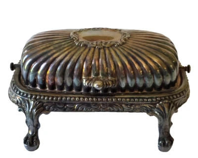 Винтажное посеребренное блюдо для масла на ножках FB Rodgers Swing Dome No274 1883 Mark - Изображение 1 из 4