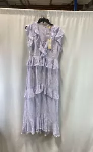 NWT Dark Pink Womens Lavender Woven Ruffle Sleeve V-Neck Maxi Dress Size 10 - Picture 1 of 5