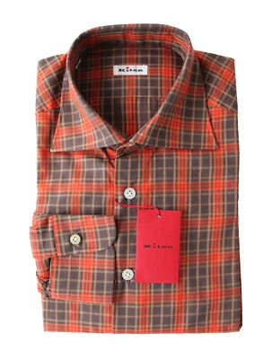 Kiton Orange Window Pane Cotton Shirt - Slim - (KT423227) - Imagem 1 de 4