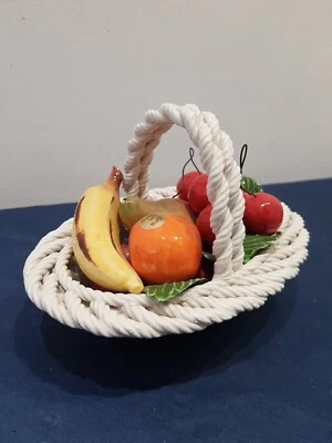 Cestino Cesto In Ceramica Con Frutta Centrotavola Made In Italy Vintage - Imagen 1 de 4