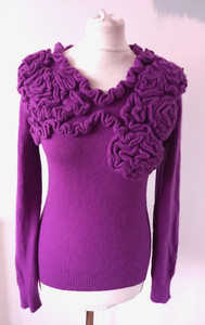 Edina Ronay 50% Angoral Soft Jumper Sweater Knit Size M 10 12 Purple Ruffle Vtg