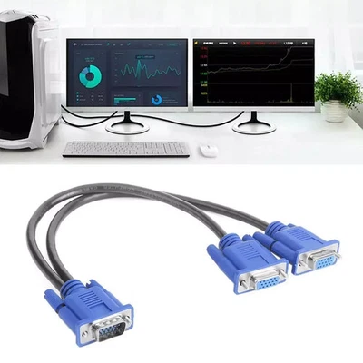 1 Vga Cable Male to 2 Dual Female y Splitter Adapter for Computer Displays - Image 1 of 3