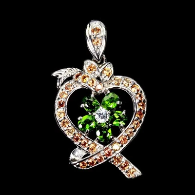 925 Pendente Argento Sterling Ovale Cromo Diopside 4x3mm Zaffiro Fiore Gemma - Immagine 1 di 4