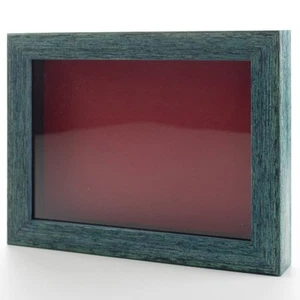 Rustic Blue 12x16 Wood Shadow Box With Red Acid-Free Backing 13/16 Usable Depth - Picture 1 of 7