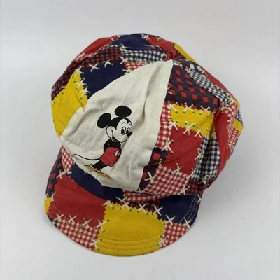 DE COLECCIÓN Sombrero de Mickey Mouse Newsboy Ajustado Retazos Rojo Azul Amarillo Disney Años 80 Foto 1 de 4