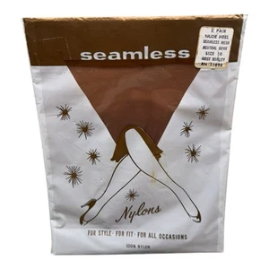 2Pair Vintage Live Modern Seamless Mesh Natural Beige Nude Heel Stockings Sz 10 - Picture 1 of 2
