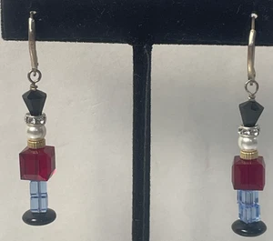 Sterling Silber 925 Nussknacker Ohrringe rot blau Kristall Perlen mit Strass - Bild 1 von 16