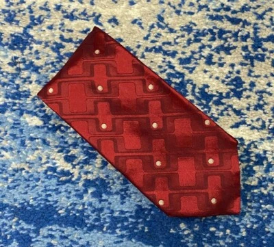 Dolce & Gabbana Burgundy Deep Red Beige Taupe Geometric Silk Necktie Italy - Image 1 of 4