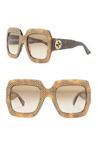 GUCCI Sonnenbrille 54mm Oversize Eckig Havanna Braun Kristalle, Etui Tuch Neu - Bild 1 von 6