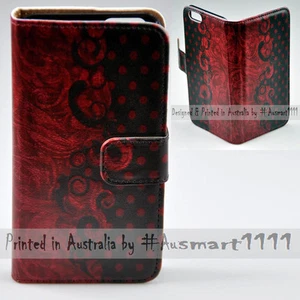 For HTC Series - Red Vintage Polka Dot Print Flip Case Wallet Mobile Phone Cover - Picture 1 of 3
