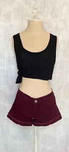 RSQ Teens Women's Denim Malibu Cuffed Cut-off Jean Shorts 7 Burgundy Stretch - Picture 1 of 7