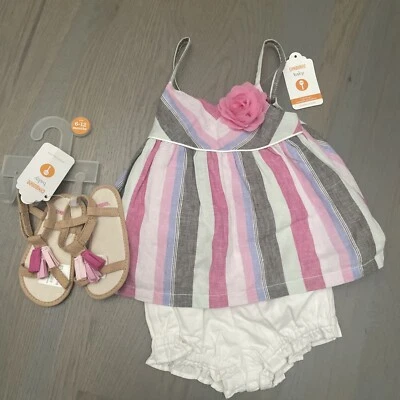 NUEVO CON ETIQUETAS Gymboree Bebé Niña Rosa Rayas Roseta Calcetines Vestido VERANO 2 Piezas SET 3 6 Foto 1 de 4
