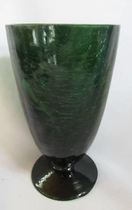 VINTAGE HAND BLOWN ART GLASS DARK GREEN CRACKLE GLASS 6" VASE - Picture 1 of 3