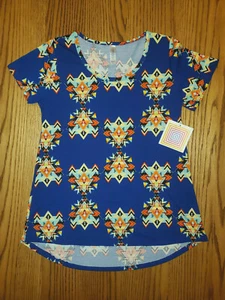 NEW LuLaRoe CLASSIC T Shirt Size XS | Blue with Aztec Style Design NWT - Picture 1 of 3