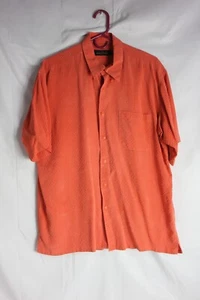 Bugatchi Uomo Short Sleeve Shirt-Orange-Button Down w/Front Pocket-Men's Size L - Picture 1 of 6
