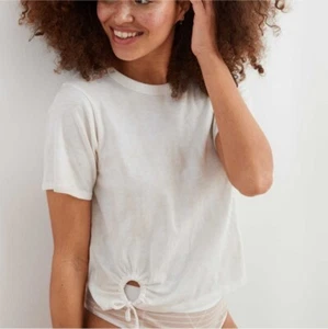 Aerie Tie-Dye Crop Tee Cap Manica Cinched Tan Beach Loungewear 100% Cotone S Nuova con etichette - Foto 1 di 8