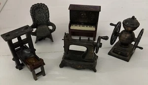 Vtg Miniature Die Cast Metal Pencil Sharpener Lot of 5 Piano Rocking Chair Mill - Picture 1 of 24