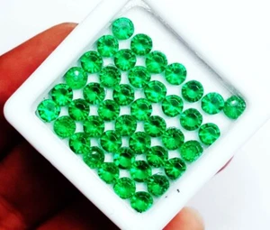 Emerald Loose Gemstone 50 Pcs Round Cut MM Size With Free Gift - Picture 1 of 12