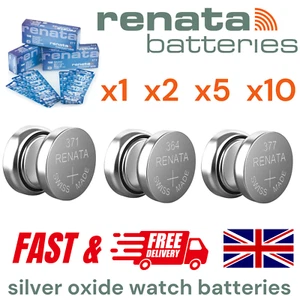 Renata Watch Batteries Silver Oxide Battery 371 364 395 370 377 1.55V ALL SIZES - Picture 1 of 8