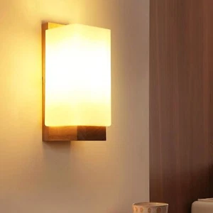 E27 Holz Glas Wandlampe Retro Wandlampe Flurlampe Wanderlampe Schloss Nachtlicht - Bild 1 von 8
