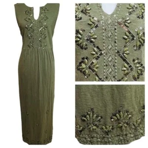 Maxi Vestido J Jill Verde Oliva Sin Mangas Lentejuelas Acento Mujer’s Talla Mediana - Imagen 1 de 12