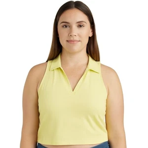 Abound Women’s Polo Collar Crop Top – Pastel Neon Green, Size Large - Picture 1 of 6