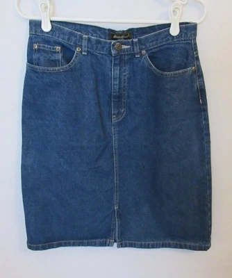 Eddie Bauer 蓝色牛仔拉链前膝直筒牛仔裤半身裙 *Sz 8* — 第 1/4 张图片