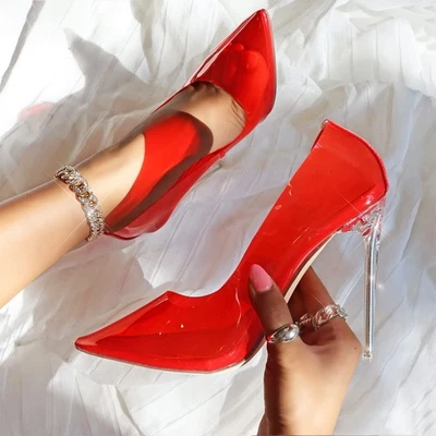 Zapatos de tacón alto punta puntiaguda 4-5/8 pulgadas rojo aguja Resha-3 US11 (267) Foto 1 de 4