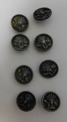 8 botones antiguos esculpidos de vástago de metal tono plata flor cardo 5/8" Foto 1 de 4